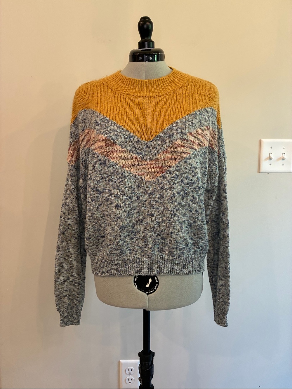 Willow + Root Chevron Yoke Crewneck Sweater in Mustard & Gray 0073